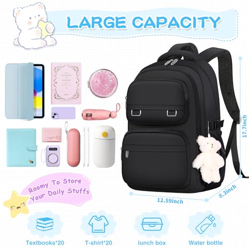 KBTYE School Backpack for Kids Girls Cute Travel Backapck for College Women Men Casual Laptop Bookbag for Teen Student(Black) - color: Black