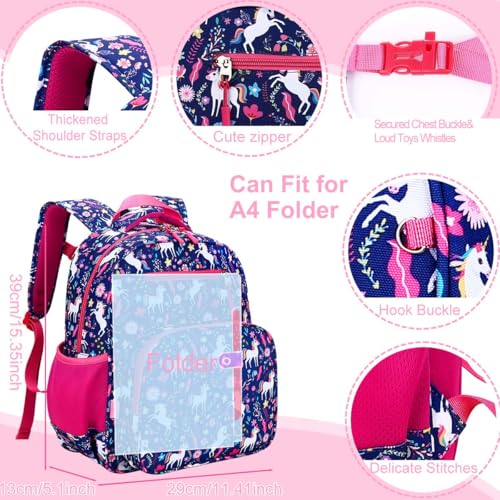 RHCPFOVR Kids Backpack for Girls - Girls Backpack 3-8 Ages Butterfly for Kids 15 Inch School Bookbag for Kindergarten Elementary School Bookbag for Girl 1st 2nd Grade - style: Deep Blue Unicorn