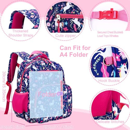 RHCPFOVR Kids Backpack for Girls - Girls Backpack 3-8 Ages Butterfly for Kids 15 Inch School Bookbag for Kindergarten Elementary School Bookbag for Girl 1st 2nd Grade - style: Deep Blue Unicorn