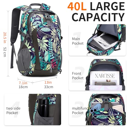 40L Hiking Backpack Lightweight Daypack Waterproof Travel Camping Backpack for Men Women Sport Packable - color: A2-blue Leaf