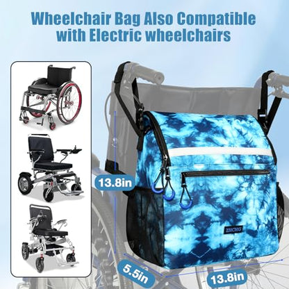 ZHCHG Wheelchair Bags, Wheelchair Backpack with Cup Holder, Wheelchair Bags to Hang on Back, Electric Wheel Chair Accessories, Large Storage Bag for Walker Rollator- Cyan - style: Cyan