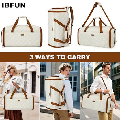 Convertible Garment Bags for Travel - Carry on Garment Duffle Bag with Backpack Straps for Men Women, 4 in 1 Large Travel Duffel Bags with Shoes Compartment Hanging Suit Dress Weekender Bag 3pcs Set - color: D3-Beige