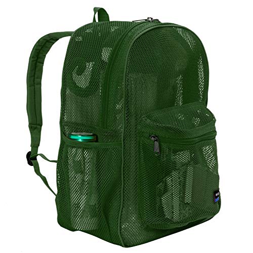 K-Cliffs Heavy Duty Mesh Backpack Quality Classic Student Net Bookbag Durable See Through Simple Netting Daypack Deluxe Basic School Bag Green - color: Green