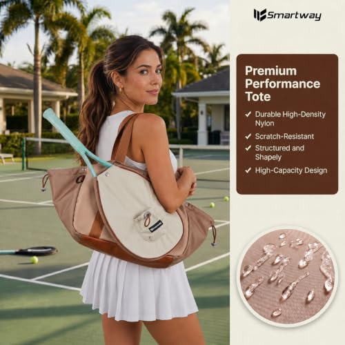 Smartway Pickleball Tote Bag for Women with Detachable Racket Sleeve - color: Brown