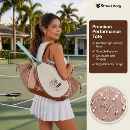 Smartway Pickleball Tote Bag for Women with Detachable Racket Sleeve - color: Brown