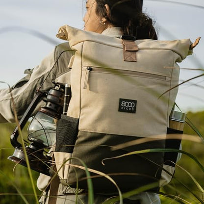 8000Kicks Everyday Hemp Backpack - Lightweight and Weatherproof Backpack for Work and Travel with Anti-theft pocket and Spacious Interior (Beige) - color: Beige and Green