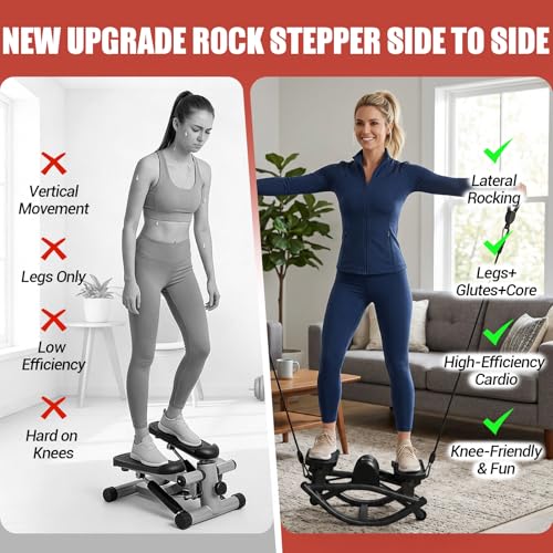 Rock Stepper for Exercise at Home, Rocking Stepper Side to Side with Resistance Bands & Digital Display, 300 LBS Capacity Full Body Workout Low-Impact Knee-Friendly Anti-Slip Side Stepper