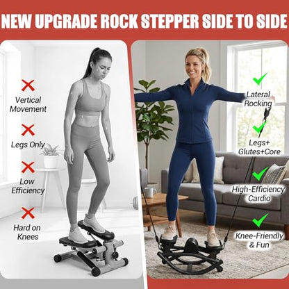 Rock Stepper for Exercise at Home, Rocking Stepper Side to Side with Resistance Bands & Digital Display, 300 LBS Capacity Full Body Workout Low-Impact Knee-Friendly Anti-Slip Side Stepper