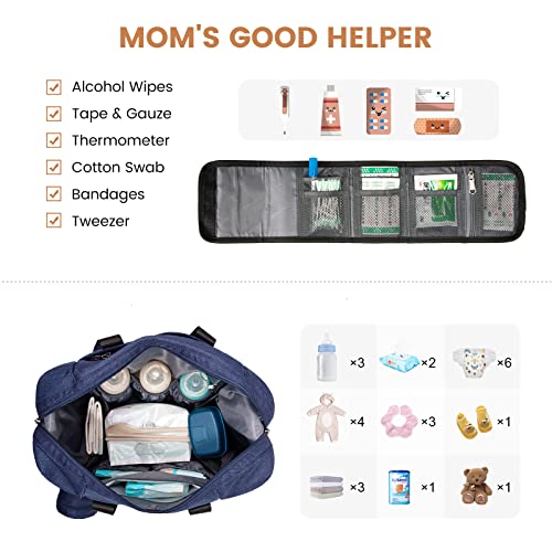 LOVEVOOK Diaper Bag Tote, Baby Diaper Bag Waterproof Travel Diaper Tote with Changing Pad - color: Navy Blue
