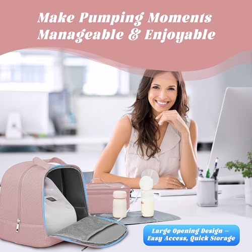 Breast Pump Bag with Insulated Cooler, Double-Layer Pumping Bag for Work & Travel, Fits Most Electric Breast Pumps, Includes 10 Ice Packs & Waterproof Mat, Detachable Bottle Cooler Tote, Pink - color: Pink