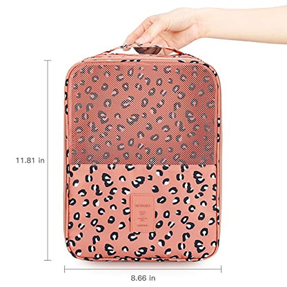 Mossio Shoe Bag Holds 3 Pair of Shoes for Travel and Daily Use Storage Pouch - color: Pink Leopard