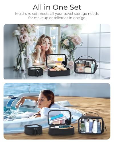 BAGSMART TSA-Approved Toiletry Bag, Large Opening Clear Makeup Bag with Handle, Quart Sized Travel Toiletry Bag, Carry-On Airline Compliant for Men and Women (Black) - color: Black, size: Medium
