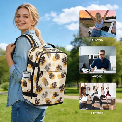 Travel Backpack with Shoe Compartment, 20L Large Capacity Laptop Backpack for Men Women, Tropical Leaves Daypack for Traveling Hiking Carry On