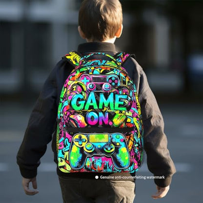 Gaming Backpack For Kids Boys Video Game Backpack Game School Bookbag For Boys Children Teens Elementary Middle School Ages 6-18 - color: Abstract Game