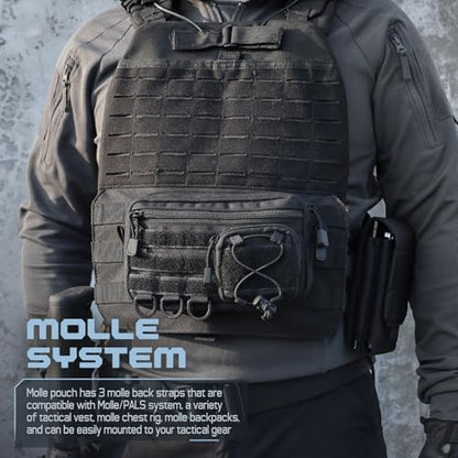 Molle Admin Pouch for Tactical Backpack, EDC Tool Pouch Organizer, Tactical Admin Pouch Molle, Belt Zipper Utility Waist Bag, Horizontal Phone Pouch with US Flag Patch - color: Black