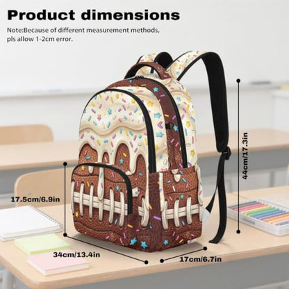 Suobstales Football Ice Cream Drip Print Kids Backpack for Boys Girls Elementary Students Bookbag Middle School Bag Lightweight Waterproof Children Travel Bag Backpacks Laptop Bag, 17 Inch - color: Football Ice Cream Drip 2