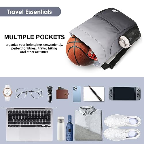 Waterproof Drawstring Backpack Sports Gym Sackpack with Mesh Pockets Water-Resistant String Cinch Beach Bag for Men Women - color: Gradient - Gray