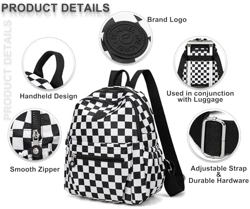Pealwel Mini Backpack Purse for Women,Small Nylon backpacks for Ladies Backpacks Women Anti Theft Travel Bag (White&Black) - color: White&black