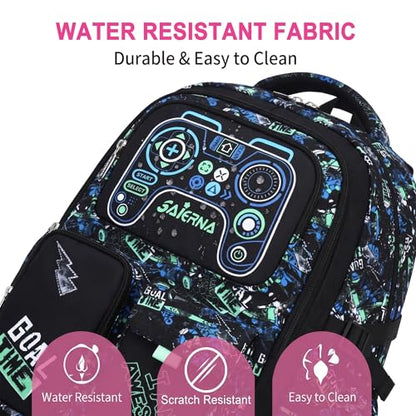 3PCS Kids Backpack Set, School Backpack with Lunch Bag & Pencil Case, Lightweight Waterproof Bookbag for Kids (Blue-Green Game) - color: Blue-green Game