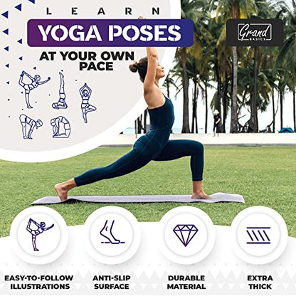 Instructional Yoga Mat with Carrying Strap: Cute Yoga Mat with 75 Illustrated Yoga Poses + 75 Easily-Followed Stretching Exercises - 1/4” Thick, Non-Toxic, Non-Slip Yoga Mats for Women and Men - color: Blue/Purple (72" x 32")