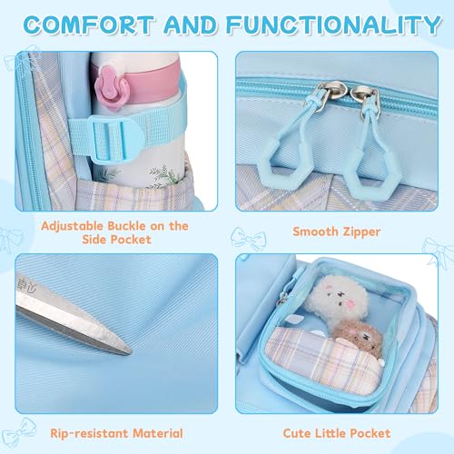 Girls Backpack, 17-Inch Bookbag for Middle & Elementary School, Kawaii Kids Backpack for Girls Ages 6-12(Blue) - color: Blue