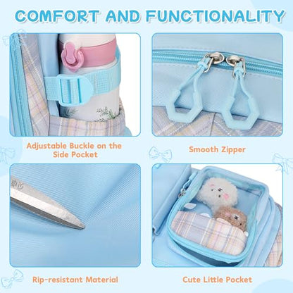 Girls Backpack, 17-Inch Bookbag for Middle & Elementary School, Kawaii Kids Backpack for Girls Ages 6-12(Blue) - color: Blue