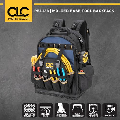 CLC Work Gear PB1133 38 Pocket Molded Base Tool Backpack, Black/Blue - style: Backpack
