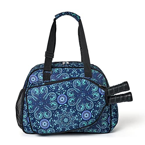 Boulder Bee Pickleball Bags, Premium Pickleball Tote Bag for Girls, Women’s Hand/Shoulder Gym Bag w Water Bottle Holder, with Pickleball Racquet/Paddle Holder - color: Blue