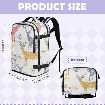 GuoChe Travel Backpack Water Resistant 20L Capacity with Independent Shoe Compartment for Travel Deer & Floral on Cream - color: Color 1