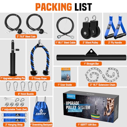 SERTT Weight Cable Pulley System Gym, Upgraded Cable Pulley Attachments for LAT Pull Down, Biceps Curl, Tricep, Arm Workouts - Home Gym Add On Equipment - color: Blue