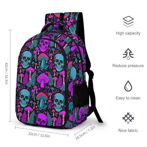Large Capacity Travel Backpack Purple Leaf Trippy Mushroom Eye Skull, Carry On Anti Theft Laptop Backpack with Multi Compartments for Business Weekender Hiking - color: Pattern (269)