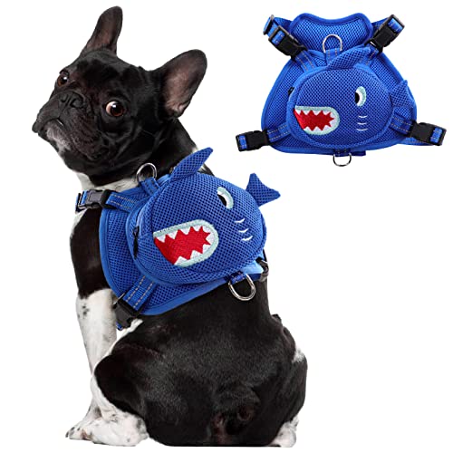 Dog Harness with Backpack, Adjustable Dog Backpack Harness for Small Medium Dogs, No-Pull Breathable Backpacks for Dogs to Wear, for Traveling, Hiking, Camping, Training, Blue S - color: Blue Shark, size: Small