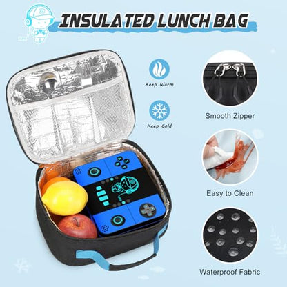 Bevalsa Backpack for Boys with 43OZ Bento Lunch Box,Insulated Lunch Bag & Pencial Case,Cool Luminous Gamer Schoolbag for Kids Teens Elementary Middle School,Bookbag Glow In The Dark - color: Blue, style: Backpack With 43oz Bento Box