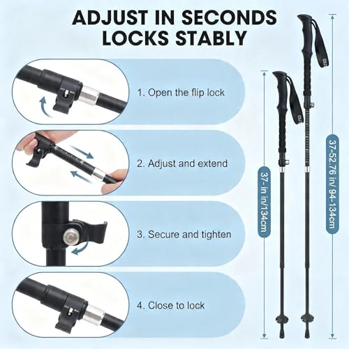 Folding Hiking Poles, Lightweight 7075 Aluminum Alloy Mountain Tech Trekking Poles for Men, Collapsible Walking Sticks for Travel, EVA Foam Grip, Set of 2 - Black