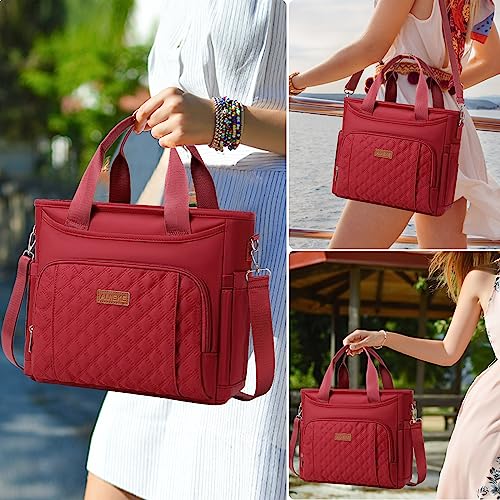 AIJIEKE Large Insulated Lunch Bag for Women, Leakproof Work Lunch Box Tote | Keeps food fresh 8-12 hours. Spacious multi-pocket design with a removable strap. Water-resistant and easy-wipe interior - color: Red