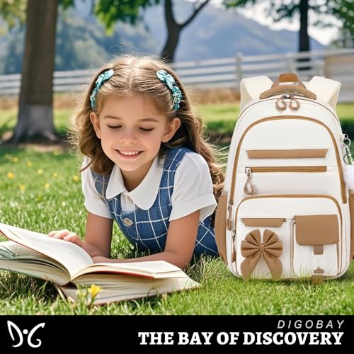DIGOBAY Backpack for Girls, 3PCS Girls Backpack for School with Lunch Bag Pencil Case, Cute Kids Teens Bookbag for Kindergarten Elementary Preschool Middle School - color: Khaki