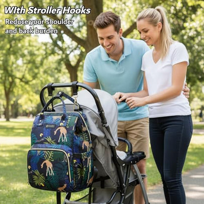 Diaper Bag Backpack, Animal Print Travel Nappy Bag with USB Charging Port Stroller Straps and Insulated Pocket For Women/Mum (Animal Print Pattern) - color: Blue