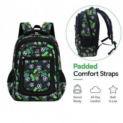 MYGOO Boys School Backpack Vineyard Soccer Green Bookbag for Elementary Middle School Ages 5-12, 17 inch Large Capacity 24L Kids Student Travel Bags - color: Vineyard Soccer Green