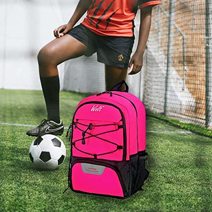 WOLT Soccer Backpack Soccer Bag with Ball Holder & Shoes Compartment, Sport Equipment Bags For Football, Basketball, Volleyball, Gym - color: Pink