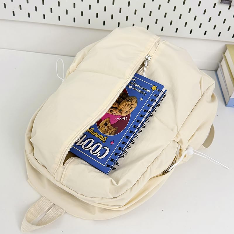 Women Solid Color Backpack Large Capacity Multi Pockets Daypack with Compartments Cute Lightweight Backpacks - color: Beige