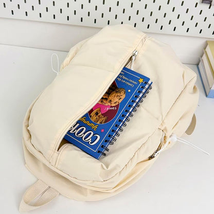 Women Solid Color Backpack Large Capacity Multi Pockets Daypack with Compartments Cute Lightweight Backpacks - color: Beige