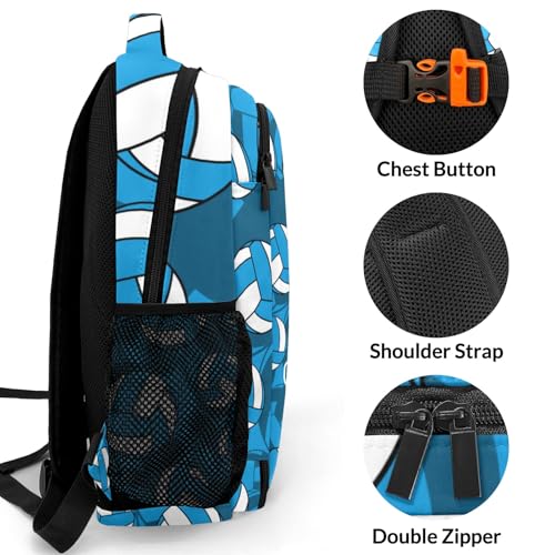 Sky Blue Volleyball Pattern Shoulders Backpack Laptop Bag Bookbags Personalized Casual Daypack for Sports Birthday Holiday Party Gift - color: Sky Blue Volleyball Pattern
