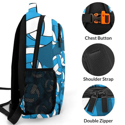 Sky Blue Volleyball Pattern Shoulders Backpack Laptop Bag Bookbags Personalized Casual Daypack for Sports Birthday Holiday Party Gift - color: Sky Blue Volleyball Pattern
