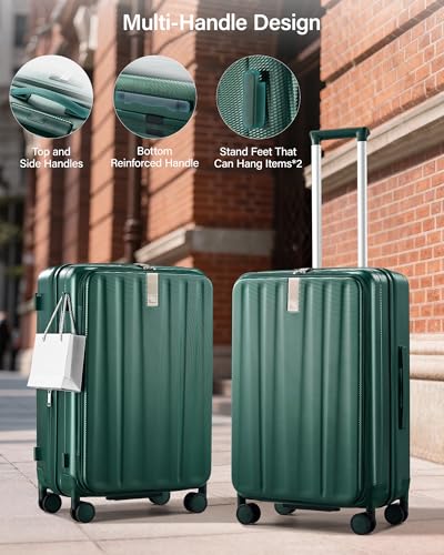 Hanke 24 Inch Expandable Luggage Top Opening Checked Bag Luggage Hard Shell Suitcases with Wheels Lightweight Travel Luggage Medium Suitcase with Lock for Woman Men-Blackish Green - color: Blackish Green, size: 24 Inch Expandable