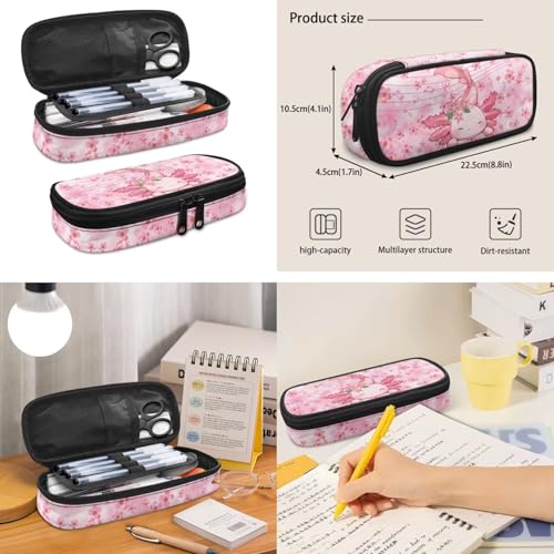 Cherry Blossom Axolotl Backpack for Girls School Backpack with Lunch Box Water Bottle Pouch Pencil Case 4PCS Set Elementary School Backpacks for Girls Kids Bookbag with Front Pocket Book Bag - color: Cherry Blossom Axolotl