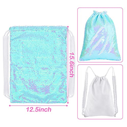 MHJY Sparkly Drawstring Backpack Mermaid Sequin Dance Bag Sports Gym Beach Swim Backpack Birthday Easter Gift Bag | Dance Bag - color: Mermaid Pale Blue