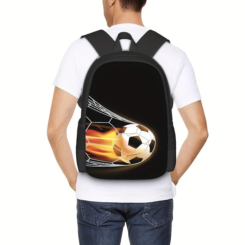 3PCS Soccer Backpack Set, 16" Lightweight Football Daypack, Soccer Ball Print Casual Laptop Backpack for Travel Camping Work (style-3) - color: Style-3