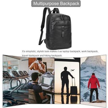 LUUFAN Genuine Leather Backpack for Men, Casual Weekender Backpack Multi Pockets 15.6 Inch Laptop Bag for Travel Business Outdoor, Black - color: 8015h-black