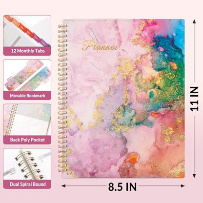 SUNEE Academic Planner 2026-2027 – Weekly & Monthly Planner, July 2026 to June 2027, 8.5"x11", Thick Paper, Tabs, Pockets, Bookmark, Spiral-Bound, Student Teacher Organizer, Marble - color: Pink Marble