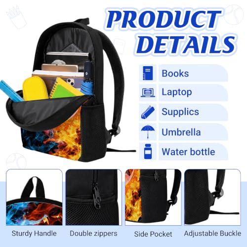 Soccer Backpack Set for School,17 Inch Casual School Bags with Lunch Box, Kids Daypack Bags and Pencil Case Set for Teens Boys Men Students - color: Ice&fire-soccer